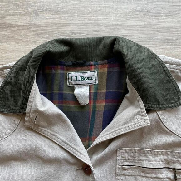 L.L. Bean Men's Large Vintage Tan Barn Jacket Corduroy Collar Chore Coat READ - Picture 5 of 8